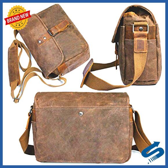 Vintage Wax Canvas Camera Messenger Bag Waterproof Padded SLR DSLR Case - Picture 5 of 7